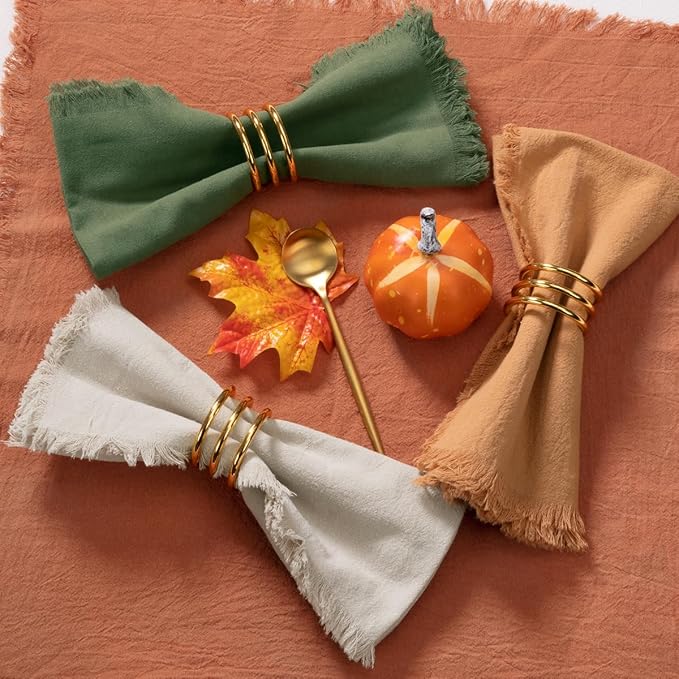 12 Pack Mixed Thanksgiving Color Cotton Linen Napkins with Fringe Fall Napkins Cloth Set of 12 Boho Napkins Handmade Dinner Napkins Bulk for Wedding Thanksgiving Dining Table, 17 x 17