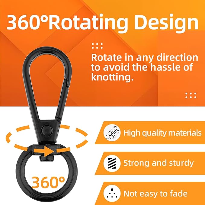 100PCS Swivel Clasps Lanyard Snap Hooks with Key Rings, Swivel Snap Hooks, Keychain Hook, 50 Pcs Large and Small Swivel Hooks, Swivel Clasp with 50 Key Rings for DIY Crafts, Lanyard Making（Black）