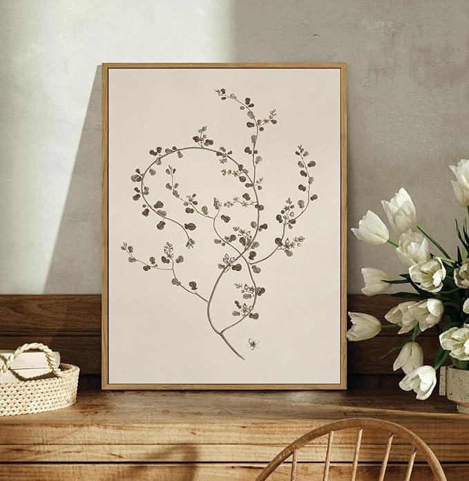 YOYIAXT 2 Pieces Farmhouse Botanical Canvas Wall Art For Bedroom Cottagecore Country Minimalist Neutral Antique Rustic Framed Art Print Artwork For Office Living Room, 12x16 in