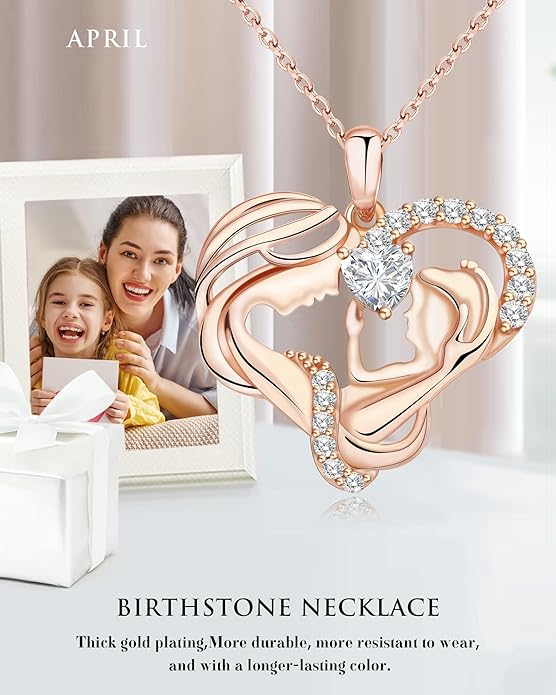 Mothers Day Gifts for Mom - Rose Heart Necklaces for Women, 925 Sterling Silver Birthstone Jewelry to My Wife Necklace, Birthday Gifts for Mother Grandma Girlfriend Her