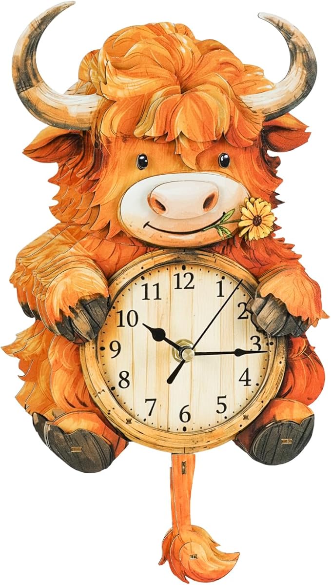 3D Puzzles for Adults Clock-Plateau Cattle Design Model Kit-Mechanical DIY Pendulum Clock with Arabian Numerals-Desk Home Office Decor Personalized Gift for DIY Lovers