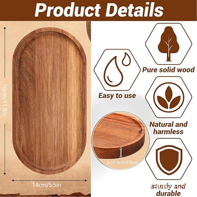 Wood Serving Trays 12x5.5 Inch Charcuterie Boards Oval Wooden Plates Wood Serving Platter Cheese Dinner Plates Bulk for Dessert Snack Bread Fruit Appetizer Dishes (12" x 5.5"_2 Pack)