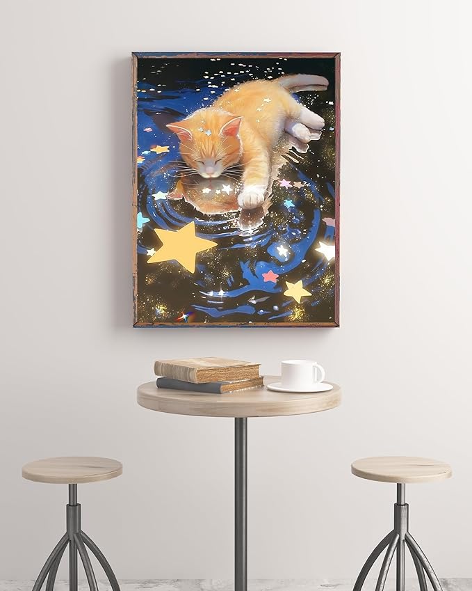 JYXSJYYD Paint by Numbers Kit for Adults Beginner,Star Cat Paint by Number Kits Canvas Without Framed,Animal Cat DIY Acrylic Oil Painting Adults Paint by Numbers Kits for Home Wall Decor 16x20 Inch