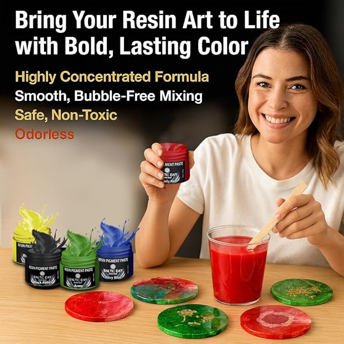 BALTIC DAY 50 Color Epoxy Pigment Paste Set – Opaque Resin Colorant, High Concentration Epoxy Dye & Mica Powder for Resin Art, Jewelry Making, Tumblers, Coasters, River Tables & DIY Crafts
