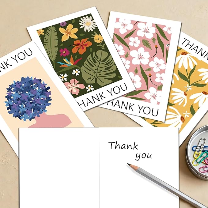 48Pcs Thank You Cards with Envelopes and Stickers for Weddings, Bridal Shower, Baby Shower, Small Business
