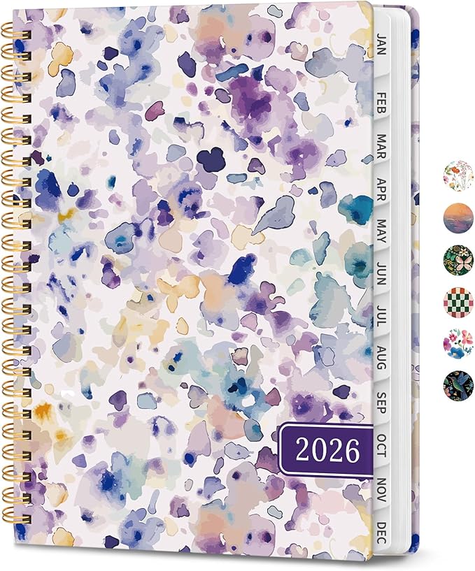 2026 Planner, Weekly and Monthly Calendar Planner for Women, Jan 2026 - Dec 2026, Hardcover Planning Agenda book with Tabs, Spiral Bound, Inner Pocket, Perfect for School Office Supplies, 8.5" x 11" - Purple Blocks