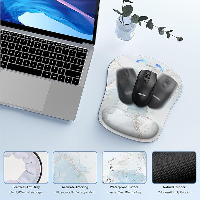 TECKNET Keyboard Wrist Rest and Mouse Pad with Wrist Support, Memory Foam Set for Computer/Laptop/Mac, Lightweight for Easy Typing & Pain Relief Ergonomic Mousepad
