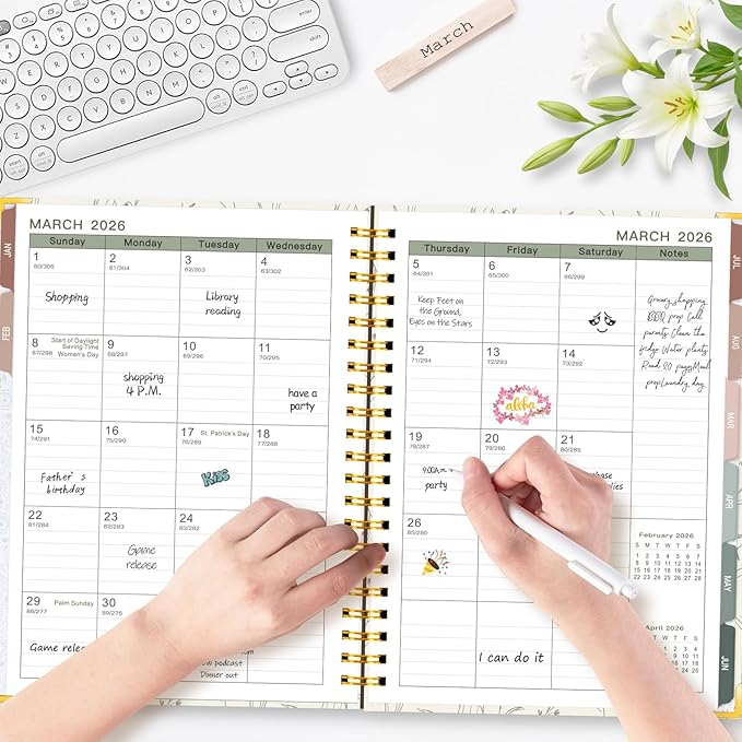 GuassLee Large 2026 Planner, Weekly and Monthly Planner from January 2026-December 2026, 8.5"x 11" Aesthetic Beige Agenda Book with Back Pocket, Stickers, Coated Tabs, A4 Size