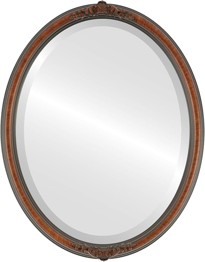 OVALCREST Oval Beveled Wall Mirror for Home Decor - Contessa Style - Vintage Walnut - 22" x 18"