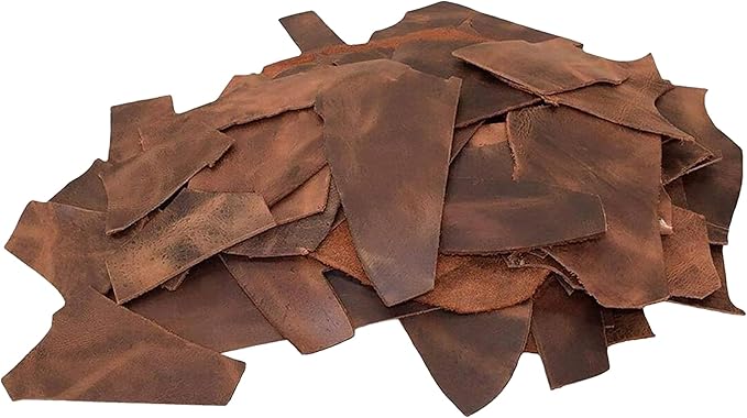 ELW Oil-Tanned Leather Scraps | 4-6 oz (1.6-2.4 mm) Medium Weight | Size: 40 LB | Genuine Cowhide Leather Remnants for Crafting, Ideal for DIY Leatherworking Projects | Color: Bourbon Brown