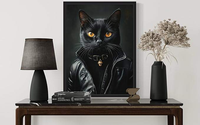 Cool Cat Art Poster Print, Cat Kitten Painting Humor Portrait Pet Artwork Decor Gallery A8 (Cool, 16 x 20 inches, Black Frame)
