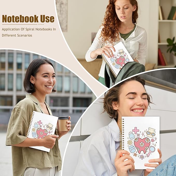 WUCHJ Dental Gifts Notebook, Dental Hygienist Assistant Journal, Retro Pink Floral Tooth Spiral Notebook Journal for Note Taking, Dentist Office Supplies, 5.5x8.3 Inch