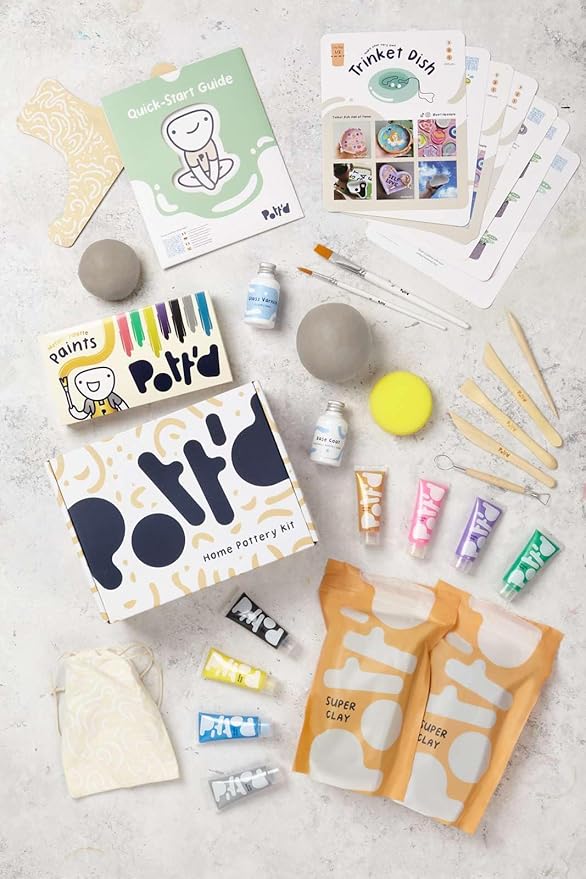 Pott'd Air Dry Clay for Adults. Beginners Home Pottery Kit for Adults. DIY Craft Kit for Adult. Kit Includes: Air-Dry Clay for Adult, Tools, Paints, Brushes, Sealant, How-to-Guides