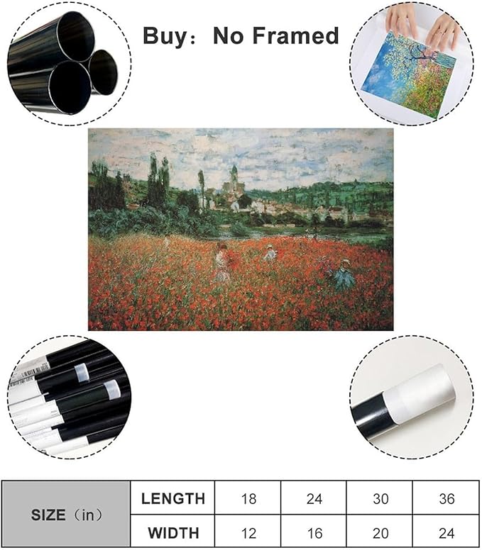 40+ Monet Famous Print Posters Poppy Field near Vetheuil by Claude Monet Impressionism Canvas Posters Print Wall Art Bedroom Office Room Decor Gift Unframe 12×18inch(30×45cm)