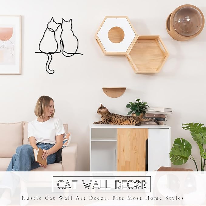 TYLCC Black Metal Cat Wall Decor Minimalist Abstract Cat Wall Art Line Drawing Art for Living Room Bedroom Decorations (Companionship)