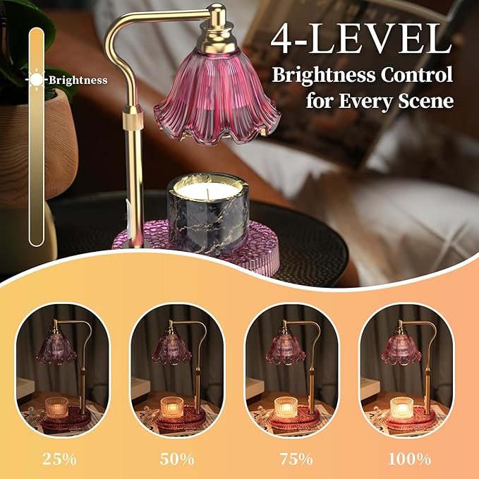 Candle Warmer Lamp with Adjustable Height - Flameless 4-Level Dimmable Wax Warmer, Timer Function & Stylish Design in Multiple Colors(Purple)