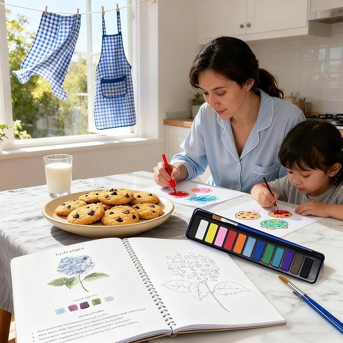 Beginner Watercolor Painting Kit – 12 Colors Paint Set with Brush, Animal-Themed Art Supplies for Adults & Teens (Flower)