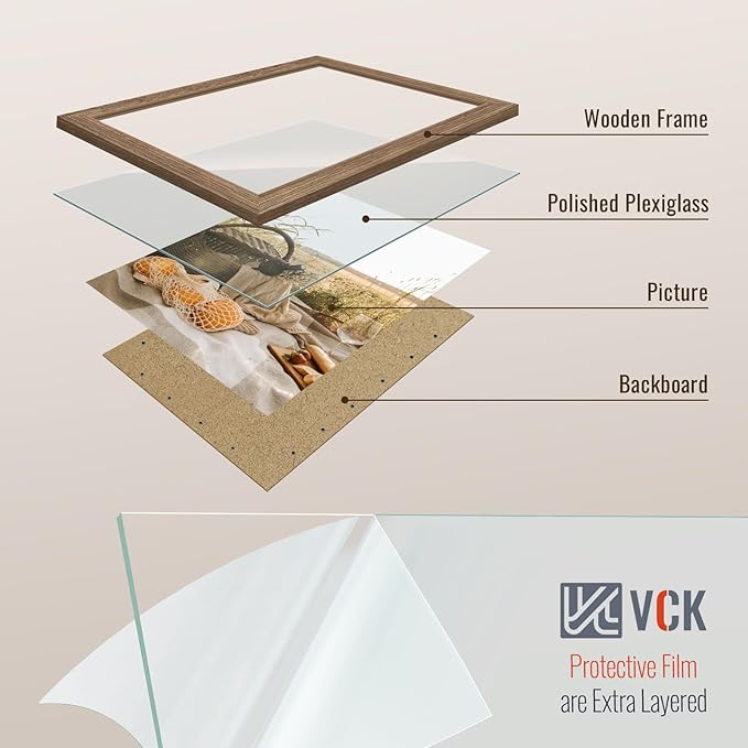 VCK 8.5x11 Picture Frame Set of 4 - Walnut, Gallery-Quality Wood Poster Frames, 1.1-Inch Wide Border, Polished Plexiglass, Vertical or Horizontal Wall & Tabletop Display for Photo/Art/Prints, Walnut