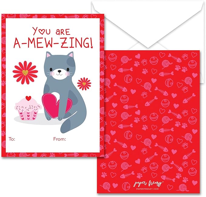 Paper Frenzy Cat Kitten Themed Valentines - 25 pack WITH ENVELOPES