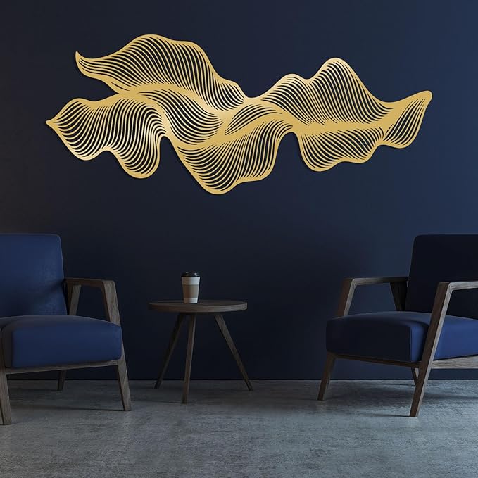 Abstract Line Metal Wall Art, Modern Luxury Line Metal Wall Decor, Irregular Geometric Wall Decor, Abstract Minimalist Line Wall Art, Contemporary Wall Hanging for Living Room (Gold, 53"x22"/135x56cm)