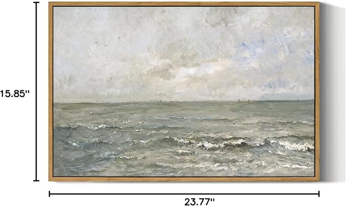 VIYYIEA Ocean Large Large Framed Wall Art, Seascape Vintage Art Decor Room Aesthetic, 16X24 Inch Canvas Print Artwork, Calming Landscape Painting Wall Decor for Bedroom Bathroom Office