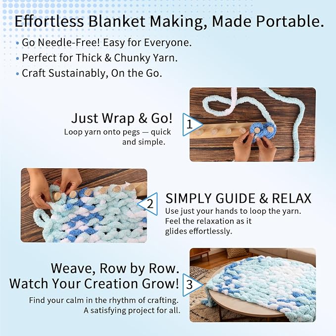 Craftspire 48" Large Chunky Knitting Loom Kit for Beginners - Adjustable Wood Frame for No-Needle DIY Blankets, Scarves & Throws | Relaxing Craft Gift for Stress Relief & Home Decor