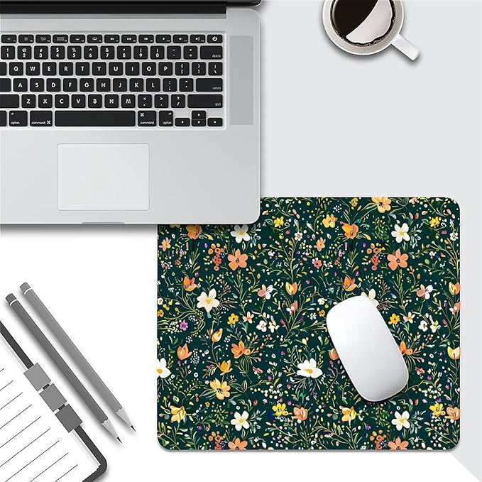 Square Mouse Pad Wild Flower 2, Personalized Premium-Textured Custom Mouse Mat Design, Washable Mousepad Cloth, Non-Slip Rubber Base Computer Mouse Pads for Wireless Mouse
