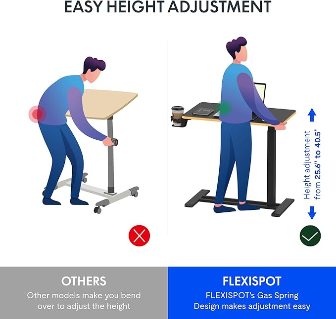 FLEXISPOT H7 Adjustable Overbed Bedside Table with Wheels Pneumatic Mobile Standing Desk Laptop Desk Rolling Computer Cart Movable Overbed Table Hospital Home Use(31.5" W x 17.7" D, Black Maple Large)