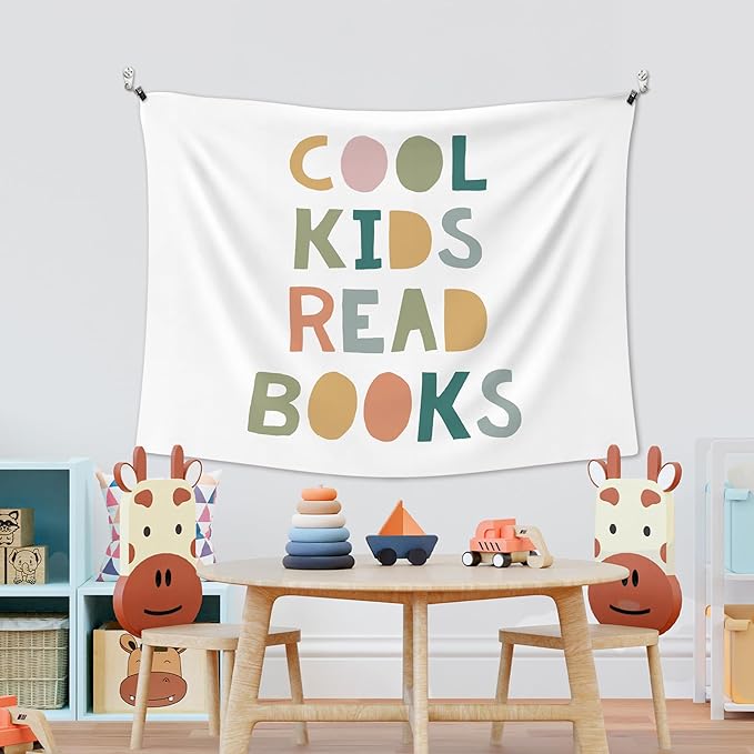 XLDLIOO Cool Kids Read Books Wall Tapestry, Boho Classroom Wall Tapestry Hanging for Home Library, Kids Tapestries Decor Art for Reading Room Corner Nook Classroom 40x30in