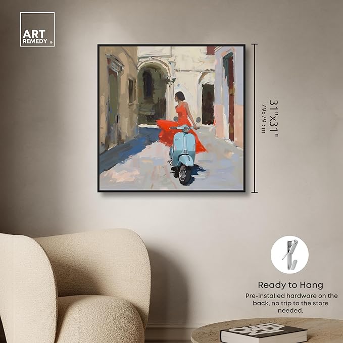 Art Remedy Venice Visits Canvas Classic Landscape Art, Black Frame, 30" x 30"