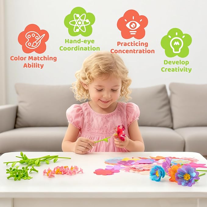 Fabric Flowers for Crafts Refill Kit - DIY Flower Bouquet Accessories with 180 Colorful Parts for Flower Maker - DIY Arts and Crafts Toys for Girls
