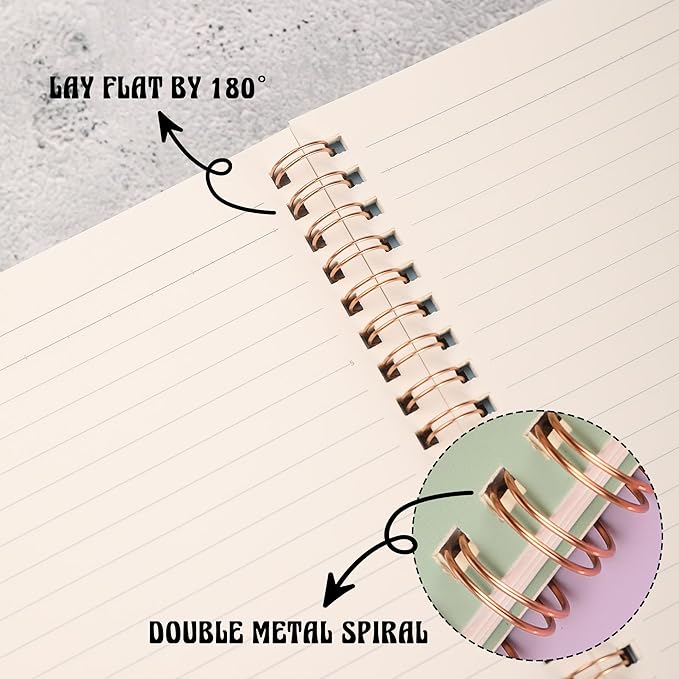 3 Pcs Spiral Notebooks For Women - Aesthetic College Ruled Journal/Notebook with Large Pockets & 7mm 60 Sheets Lined Pages - for School and Office Supplies（A5, 5.7" x 8.3"）