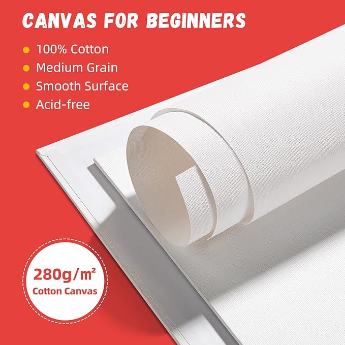 Simetufy 16 Pack Canvas Boards for Painting Multi-Size Canvas Panels Set 5x7, 8x10, 11x14 Inches Pre-Primed 100% Cotton for Oil Acrylic Paint for Kids Beginners