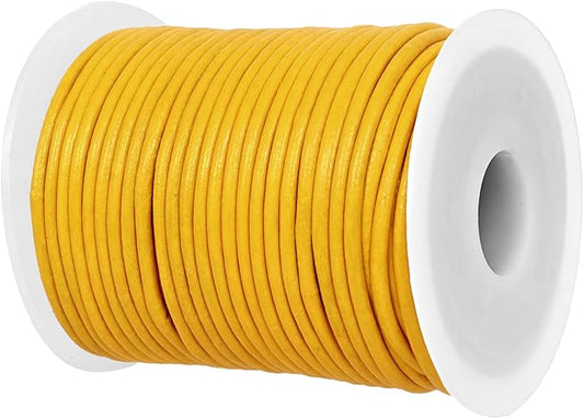 GENIQUE Real/Genuine Round Leather String Cord for Necklace, Bracelets, Jewellery, Braiding (Yellow, 2mm)