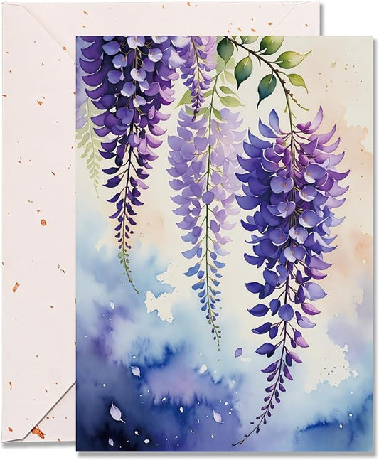 5x7 Inch Blank Inside Greeting Card with Envelope, Watercolor Wisteria Greeting Card for All Occasion – Birthday, Sympathy, Thank You - Single Card