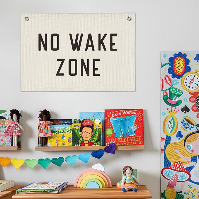 No Wake Zone Surf Nursery Playroom Decor, Coastal Beach Linen Banner Wall Hanging Banner Flag, Boys Room Decor, Surf Decor 20x30 Inch
