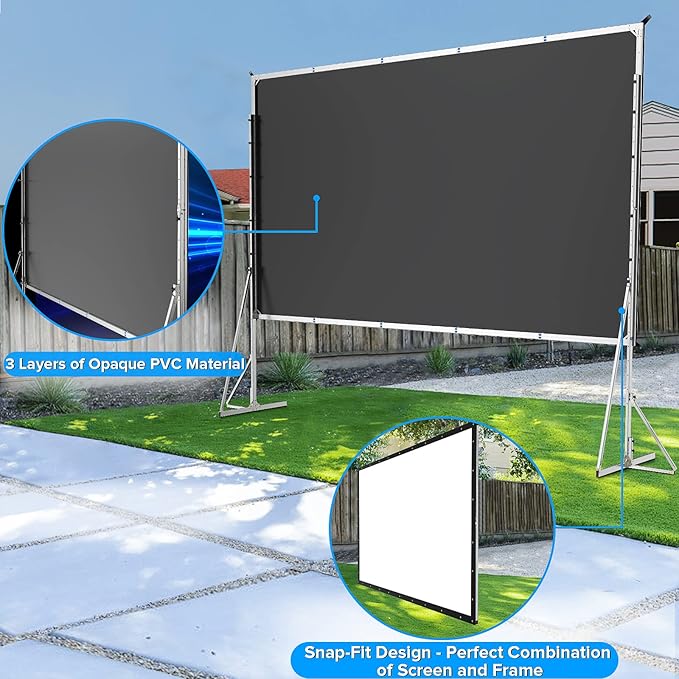 250 inch Projector Screen with Stand, Upgraded 3 Layers PVC 16:9 Large Outdoor Projector Screen, Portable Outdoor Movie Screen with Carrying Bag for Large Commercial Performance
