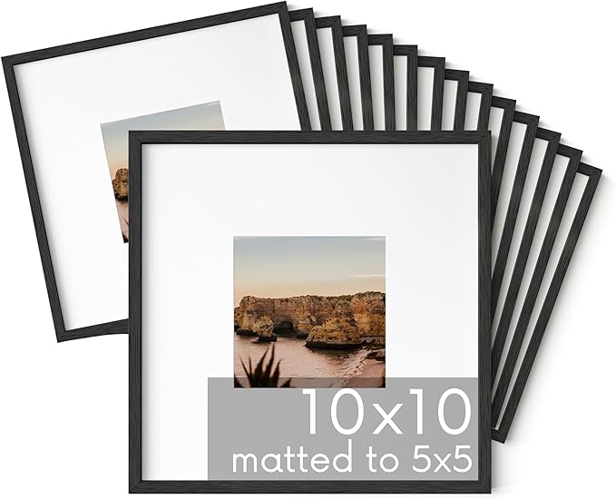 HAUS AND HUES Black Oak Wood 10x10 Picture Frames - Set of 15, Square Frames with Mat, Elegant Frames for Gallery Walls (10x10 in, Black, Set of 15)
