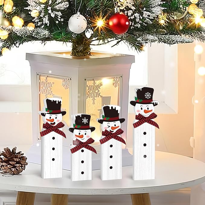 Christmas Snowman Decorations, Wooden Snowman Joy Table Centerpiece Sign, Winter Tiered Tray Decor for Xmas Holiday Home Decor (Snowman)