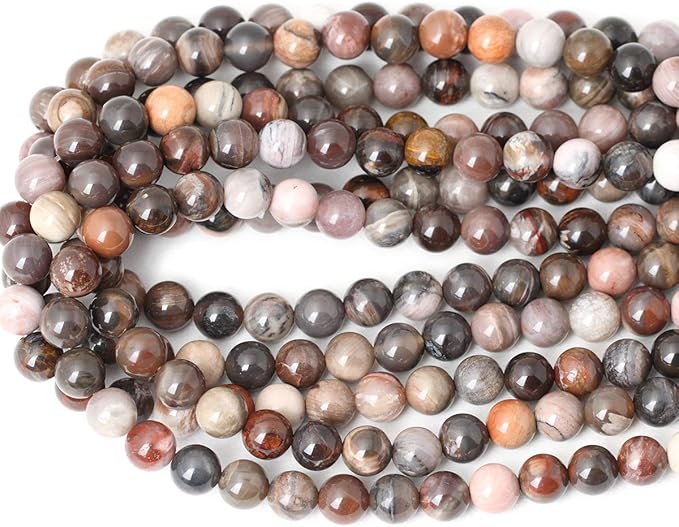 35PCS 10mm Natural Silicified Wood Jade Gemstone Round Loose Beads for Jewelry Making DIY Findings 1 Strand 15"