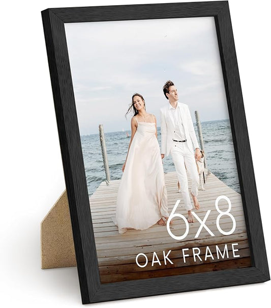 HAUS AND HUES 6x8 Black Oak Frame - Premium Wood, Vertical Display, Shatterproof Plexiglass (6x8 in)
