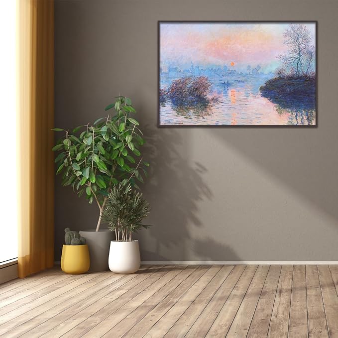 Claude Monet Wall Art Sunset on The Seine At Lavacourt, Winter Effect Poster Impressionist Art Nature Landscape Oil Painting Print Vintage Poster Room Aesthetic Decorate Unframed(16x24in/40x60cm)