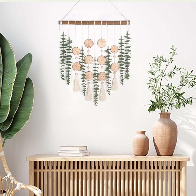 Artificial Eucalyptus Plant Wall Decor Fake Greenery Leaves Stems Wall Hanging Faux Plants on 16.5 inch Wood Stick Boho Rustic Farmhouse Decor for Bathroom Bedroom Dining Room Indoor Home