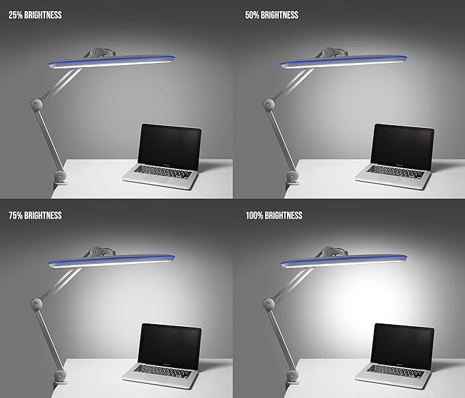 Neatfi XL 2,200 Lumens LED Task Lamp, 24W, 117 SMD LEDs, 23-Inch Ultra-Wide, 4 Brightness Levels, 3 Light Modes, Dimmable, Eye-Caring, Glare-Free (CCT with Clamp, Silver)