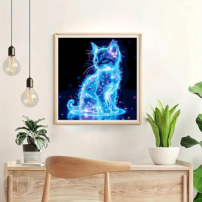 GXGLLPZBY Blue Cat Paint by Numbers Kit for Adults Beginner,DIY Blue Cat Paint by Numbers for Adults,Easy Canvas Paint by Number Without Frame Home Wall Decor 16 x 16 in