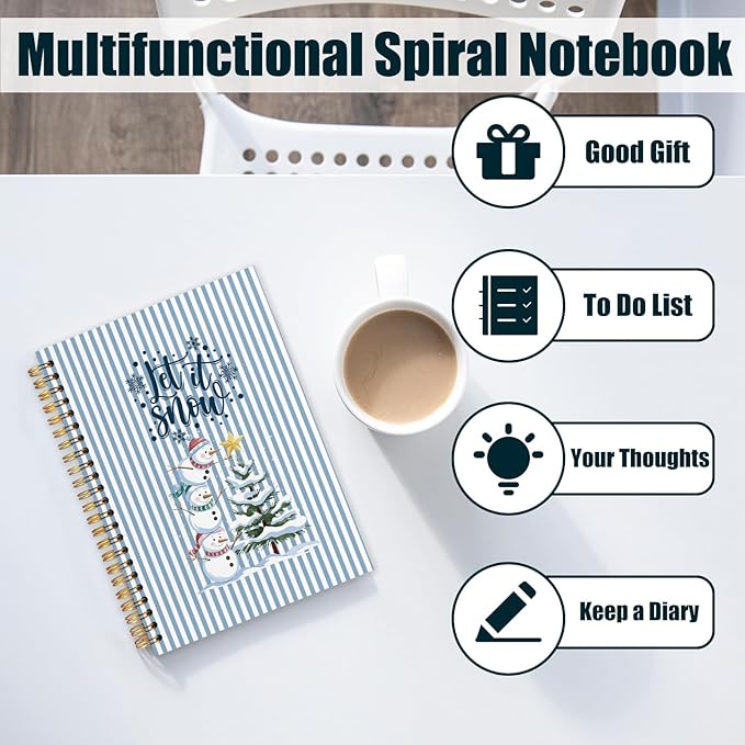 Blue Christmas Snowman Spiral Notebook, Winter Christmas Journal for School Office Supplies, Xmas Winter Aesthetic Holiday Hardcover Journal 5.5x8.3 Inch