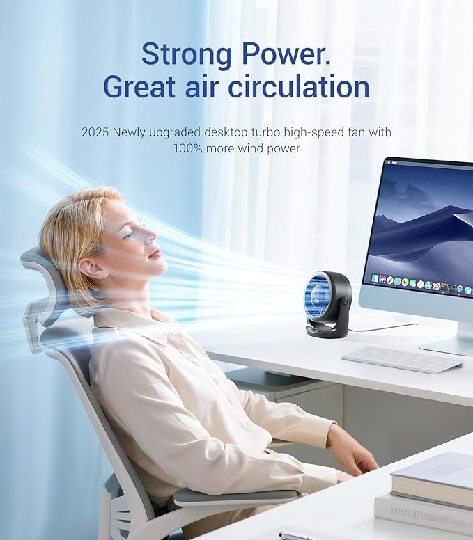 Diveblues USB Desk Turbo Fan, Ultra-Quiet Mini Desk Fan, Powerful Wind, LED Display, 5 Speed, 360° Rotating Small Portable Fan for Home, Office and Outdoor Cool Tech Gadgets - TurboBreeze