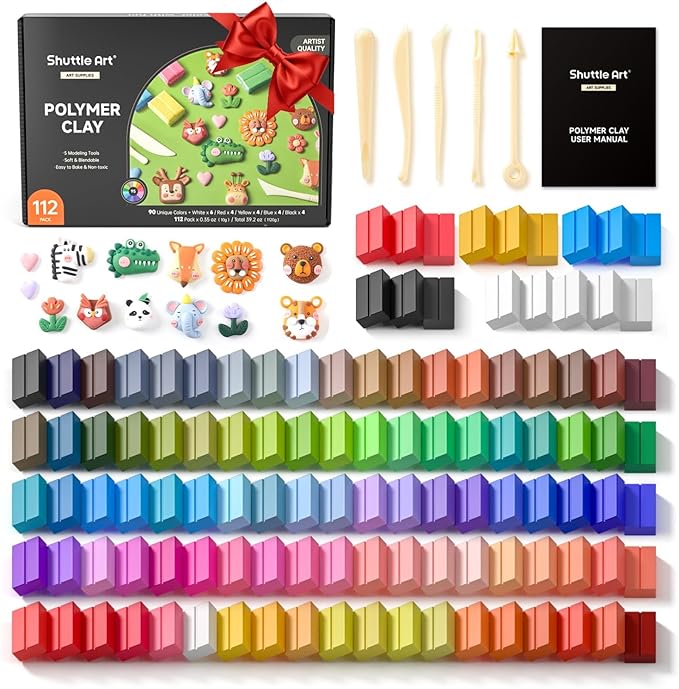 Shuttle Art 117 PCS Polymer Clay Kit, 95 Unique Colors & Extra Basic Colors, 5 Carving Tools, Non-Toxic, Non-Sticky, Small Block, Ideal Gift for Kids