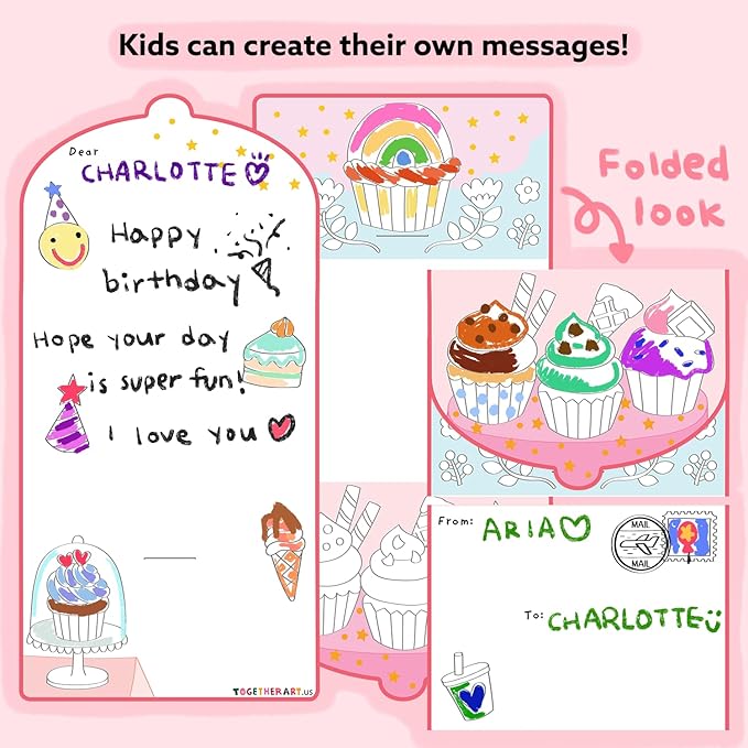 Together Art Happy Birthday Card Art Kit – DIY Sticker Coloring Craft Kit for Kids | DIY Color Your Own Stickers & Create Your Message | Birthday Card Coloring Sheets & Art Activity Gift