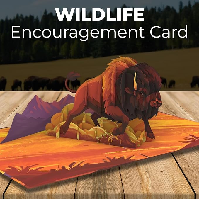 iGifts And Cards Be Bold Be Brave Be Wild Bison Pop Up Card – 3D Buffalo Mountain Scene for Graduation, Promotion, New Job – Encouragement Gift for Men, Nature Lovers, Adventurers – 6”x8” w/Notecard